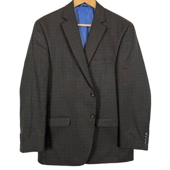 Chaps Mens Brown Plaid Suit Jacket Blazer Sport Coat 2 Button Business 42R - Picture 1 of 16